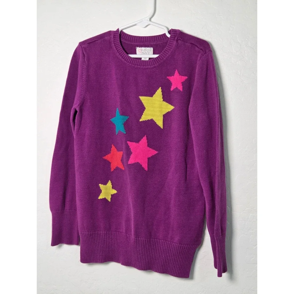 The Childrens Place Girls Purple Star Knit Sweater Size M 7/8 Pullover